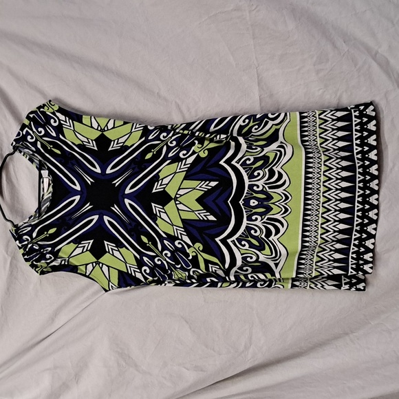 3X Chico's blue, green, black and white sleeveless polyester summer dress. - Picture 1 of 5